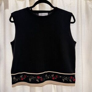 Dressbarn Black Floral Embroidered Tank Top